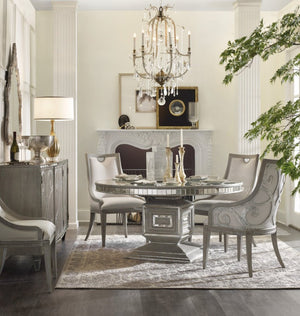 Hooker Furniture Sanctuary Shimmer Bouclé Side Chair With Scrolled Fretwork Back, Epoque Oak Finish, Plush Comfort 5603-75410-LTBR