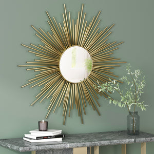 English Elm Christopher Knight Home® - WALL Sunburst Gold Mirror 34.5" Round Tempered Glass Iron Frame Glam Decorative Accent Piece 71552.00