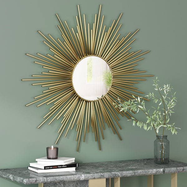 English Elm Christopher Knight Home® - WALL Sunburst Gold Mirror 34.5" Round Tempered Glass Iron Frame Glam Decorative Accent Piece 71552.00