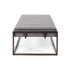 English Elm Ottoman Channel Pleated Velvet Bench with Slim Metal Frame for Modern Living Rooms 62486.00NVLTGRY