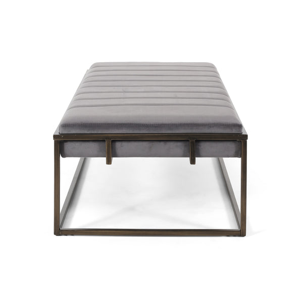 English Elm Ottoman Channel Pleated Velvet Bench with Slim Metal Frame for Modern Living Rooms 62486.00NVLTGRY