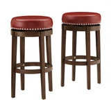 Homelegance By Top-Line Emerson Brown Finish Faux Leather 29" Swivel Bar Height Stool (Set of 2) Red Rubberwood