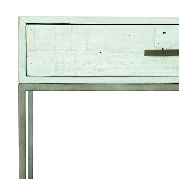 Bernhardt Bernhardt Alvar Nightstand Brushed White Finish With Distressed Pine, Glazed Silver Steel Base, Drawer 398218W