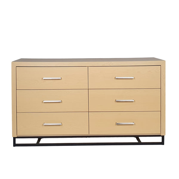 English Elm Christopher Knight Home® - 6 Drawer Chest with Iron Base and Six Spacious Drawers, Contemporary Industrial Design, Durable Construction Natural 60 L x 19.25 W x 10 H 71883.00WALN
