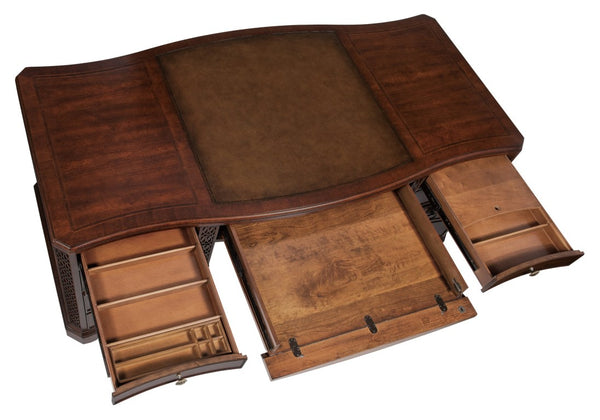 Hooker Furniture Charleston Executive Desk With Leather Writing Surface, Cherry Veneers, Walnut/Maple Inlay, 7-Drawer Storage 6750-10563-85