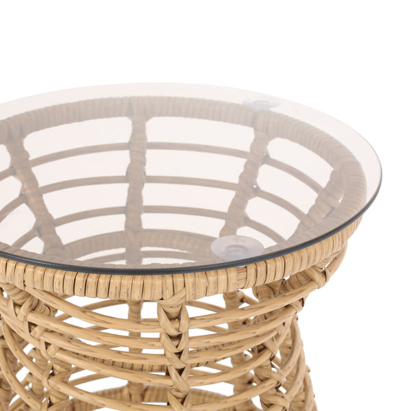 English Elm Christopher Knight Home® - SAN PEDRO SIDE TABLE Light Brown Rattan with Tempered Glass Top Boho Patio Accent Durable 15.8"H 65760.00LBRN