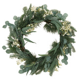 Christopher Knight Home® - Noble House - Geddes 30" Eucalyptus and Pine Artificial Silk Wreath with Baby'S Breath, Green and White