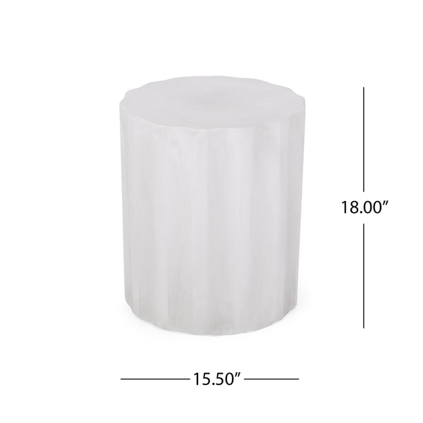 English Elm Outdoor Fluted Concrete Side Table Sculptural Wave Top Patio or Sunroom Accent 73434.00