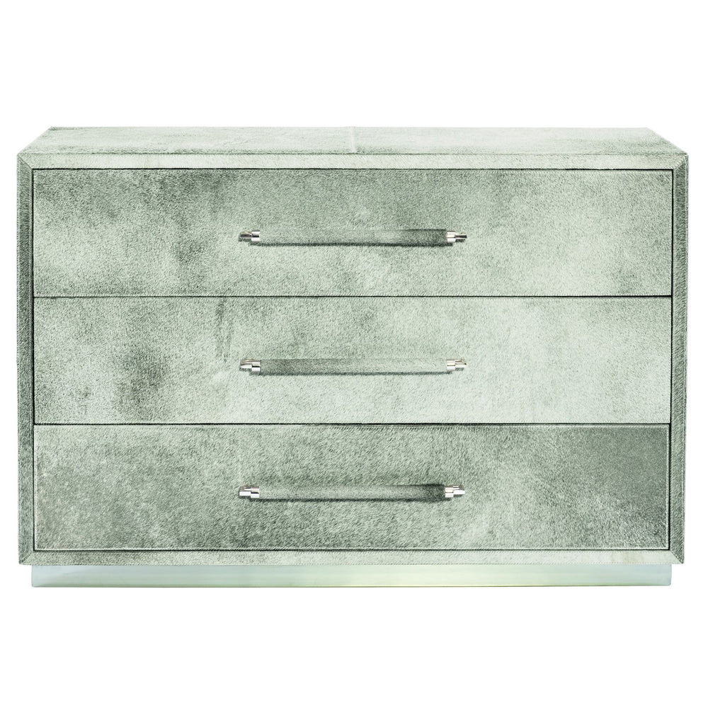 Bernhardt Bernhardt Parkin Hair-On-Hide Drawer Chest With Stainless Plinth, Saddle Stitching, Felt-Lined Drawers 369032