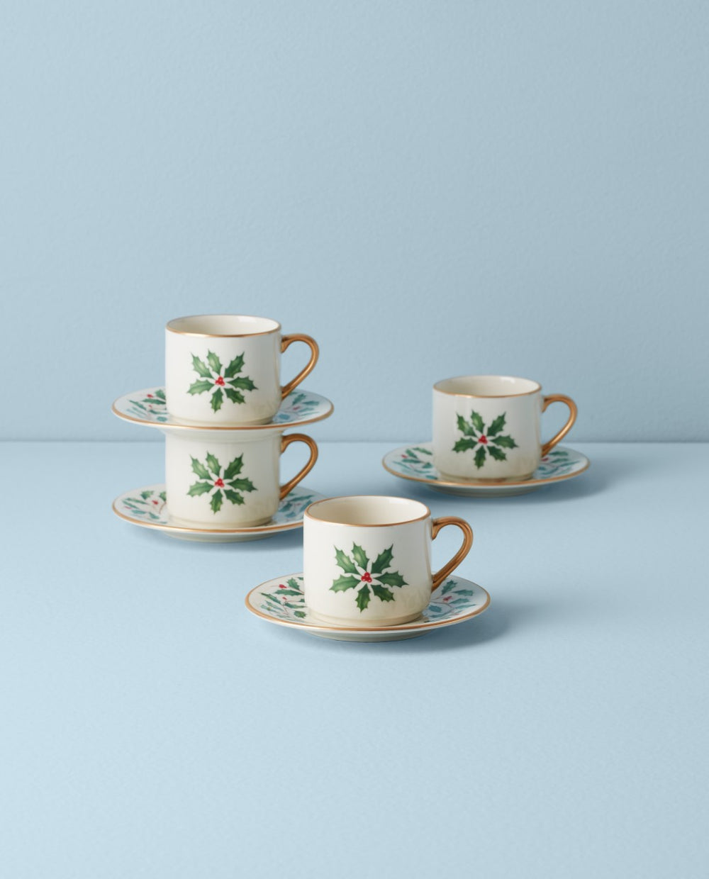 Lenox Holiday Espresso Cup & Saucer, Set of 4 White, IVORY PORCELAIN 894178