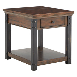 Homelegance By Top-Line Beniz Wood Finish End Table with Built-In Outlets Red Wood