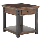 Beniz Wood Finish End Table with Built-In Outlets