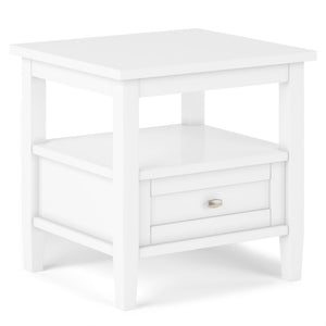 English Elm Warm Solid Wood 20-Inch Transitional End Table In Polished White With Storage Drawer & Tapered Legs B136P159708-GIGA