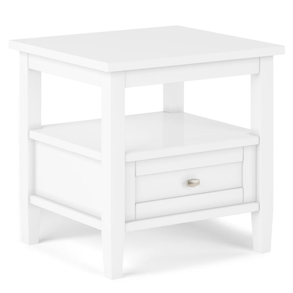 English Elm Warm Solid Wood 20-Inch Transitional End Table In Polished White With Storage Drawer & Tapered Legs B136P159708-GIGA