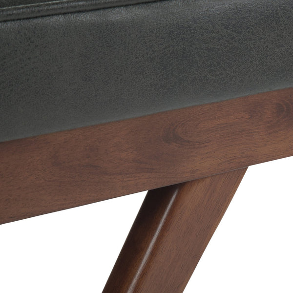 English Elm Pierce Mid Century Ottoman Bench with Distressed Vegan Faux Leather, Tufted Cushion & Solid Wood Base Black B136P159226