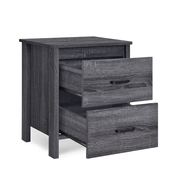 English Elm Toolless Assembly Two Drawer Nightstand Faux Wood Finish Modern Bedroom Storage 72038.00SONGRY