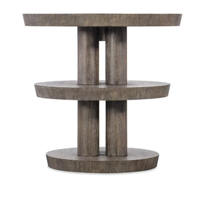 Hooker Furniture Modern Mood Round Side Table With Three-Tier Sculptural Oak Veneers, Wire-Brush Texture, Alabaster Pewter Finish Medium Brown 6850-80114-89