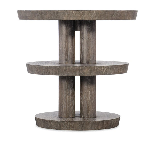 Hooker Furniture Modern Mood Round Side Table With Three-Tier Sculptural Oak Veneers, Wire-Brush Texture, Alabaster Pewter Finish Medium Brown 6850-80114-89
