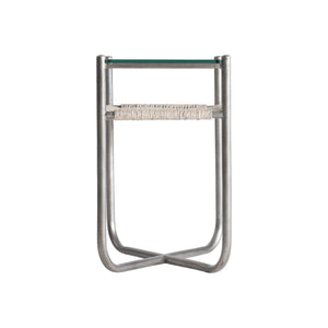 Bernhardt Bernhardt Kendo Accent Table With Tempered Glass Top, Woven Abaca Shelf & Graphite Steel Frame 328122