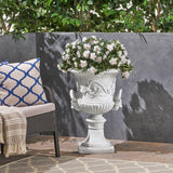 Christopher Knight Home® Adonis Outdoor Roman Chalice Garden Urn Planter, Lion & Floral Accents, Antique White