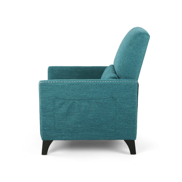 English Elm Pushback Recliner Accent Chair Solid Birch Frame Rivet Detail Mid-century Living Room Seat Teal 65532.00T