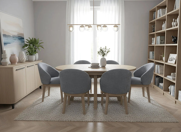 Ivy Round to Oval Rubberwood Dining Table with Leaf Seats Six Scandinavian Style