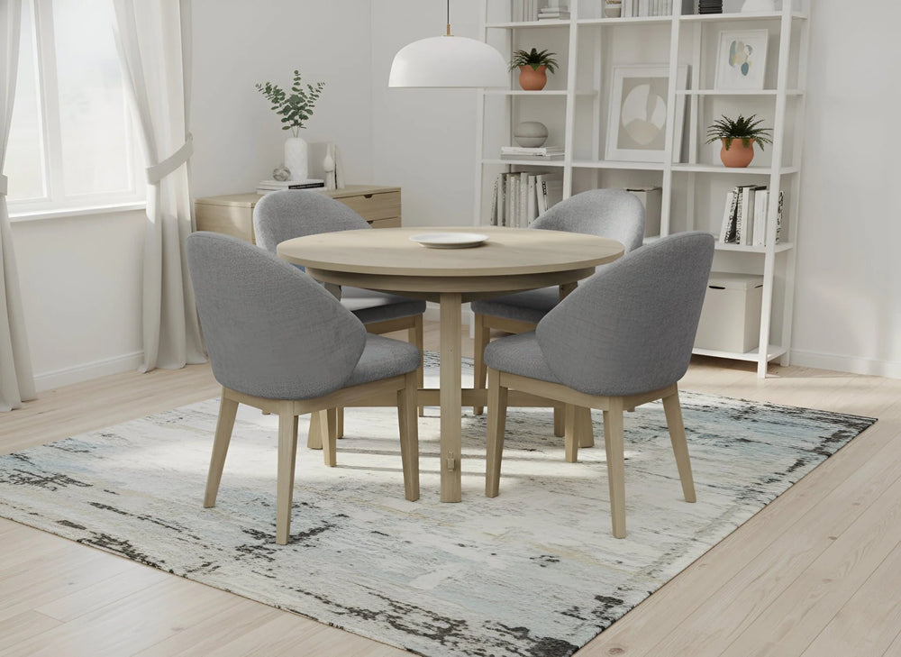 Alpine Furniture Ivy Round to Oval Rubberwood Dining Table with Leaf Seats Six Scandinavian Style 4462-01