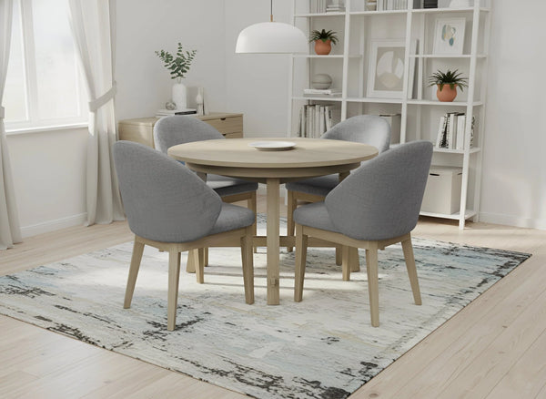 Alpine Furniture Ivy Round to Oval Rubberwood Dining Table with Leaf Seats Six Scandinavian Style 4462-01