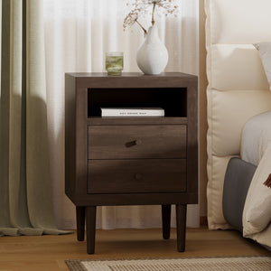 English Elm Christopher Knight Home® - 2-DRAWER Nightstand with Faux Wood Finish and Rubberwood Legs, Compact Storage Nightstand with Knob Handles Walnut 72037.00WALN