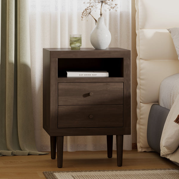 English Elm Christopher Knight Home® - 2-DRAWER Nightstand with Faux Wood Finish and Rubberwood Legs, Compact Storage Nightstand with Knob Handles Walnut 72037.00WALN