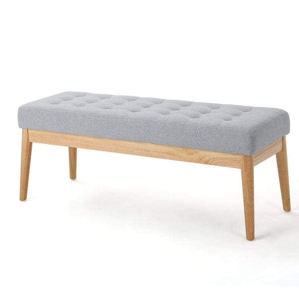 English Elm Ottoman Tufted Upholstered Bench with Birch Frame Mid-century Style for Bedroom Entry 60407.00LGY