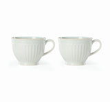 French Perle Groove Latte Mug Set, Textured Stoneware, 16 oz, Dishwasher Safe