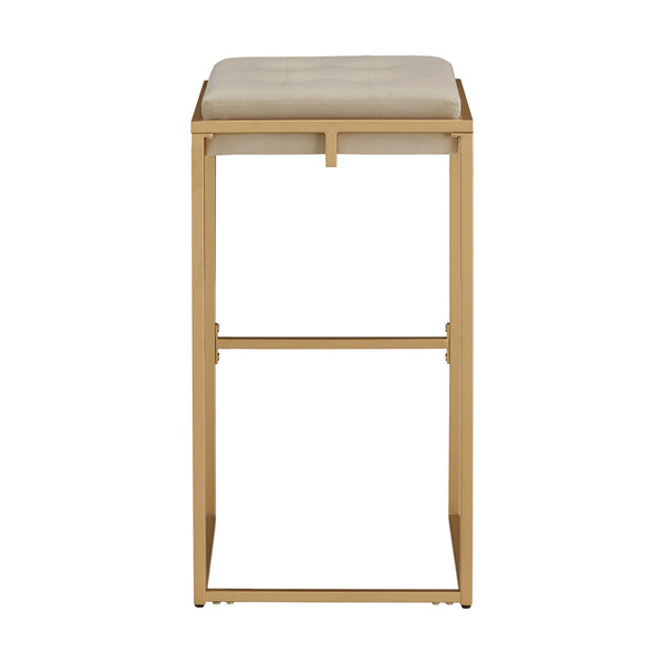 Homelegance By Top-Line Piper Gold Finish Velvet Button Tufted 29" Bar Height Stools (Set of 2) Beige Engineered Wood