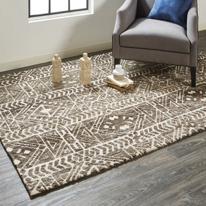 Feizy Rugs Colton Modern Southwestern Geometric Rug - Stain Resistant, Soft & Durable For High Traffic Areas Brown,Taupe,Ivory Polyester 8748627fchl000h50