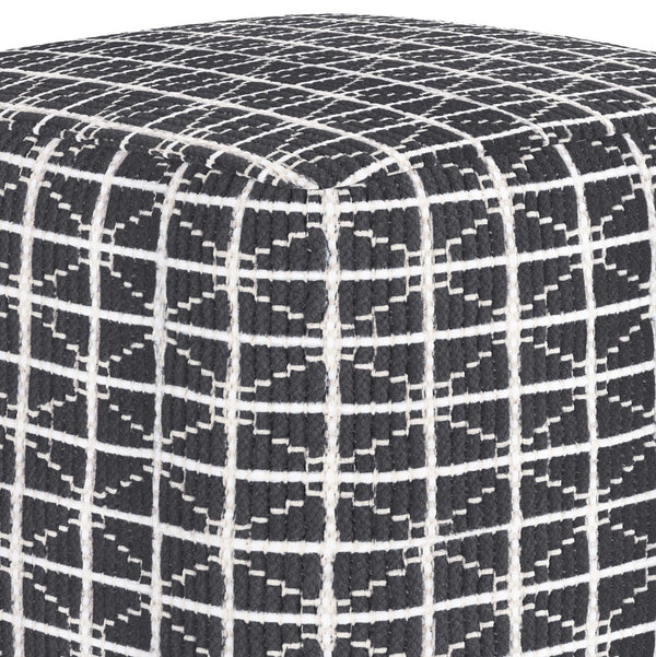 English Elm Noreen Square Pouf Ottoman — Handcrafted Cotton Woven Pattern, Supportive Dense Bead Filling, 18" Dark Gray B136P159331