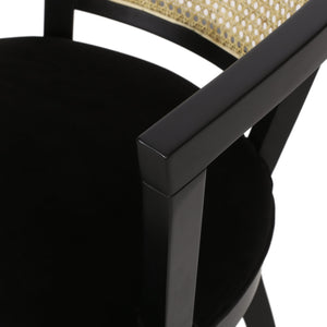 English Elm Christopher Knight Home® - DINING Velvet Upholstered Cane Web Backing Chair Set of 2 in Black – Traditional Rubberwood Frame Elegance 74107.00RUBBLKV