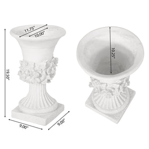 English Elm Mgo Handcrafted Urn Planter Pedestal Style Weather Resistant Patio Garden Accent 63410.00WHI