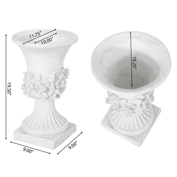 English Elm Mgo Handcrafted Urn Planter Pedestal Style Weather Resistant Patio Garden Accent 63410.00WHI