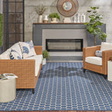 Nourison Reversible Indoor Outdoor RVB01 Machine Made Loom-woven Borderless Design Indoor/Outdoor Modern Outdoor Rug Blue, Blue 89% Polypropylene,11% Polyester 99446974082