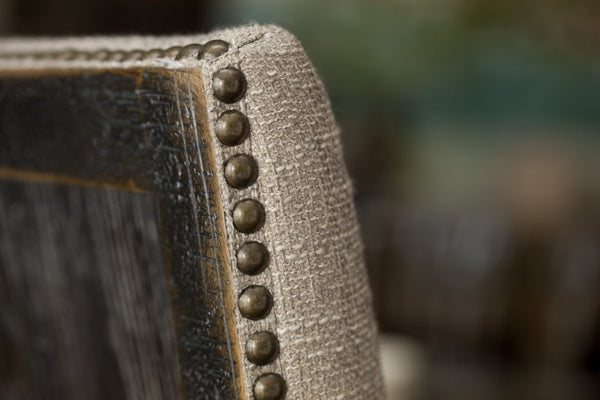 Hooker Furniture Hill Country Comfort Upholstered Arm Chair With Leather Seat, Woven Back, Distressed Anthracite Finish, Nailhead Trim 5960-75400-BLK