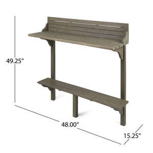 English Elm Outdoor Acacia Wood Railing Mount Bar Table Gray Finish for Compact Balcony Spaces 62603.00GRY