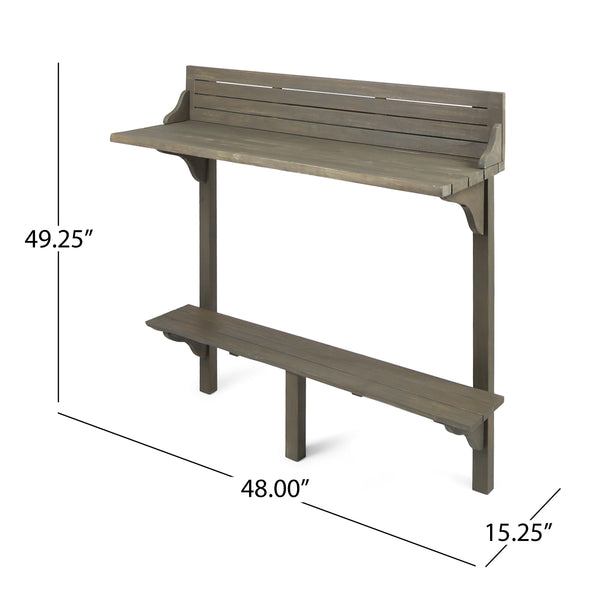 English Elm Outdoor Acacia Wood Railing Mount Bar Table Gray Finish for Compact Balcony Spaces 62603.00GRY