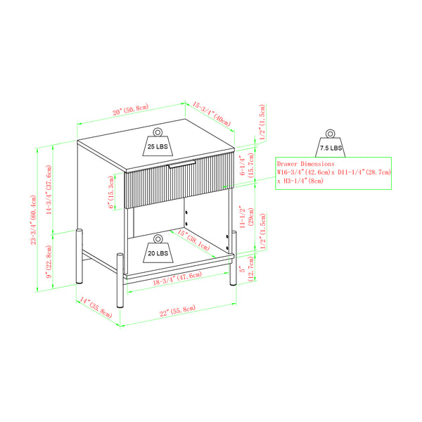 24" Reeded Wood 1 Drawer Nightstand Coastal Oak PRSB4CCO Walker Edison