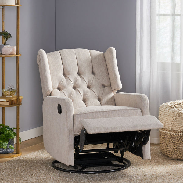 English Elm Christopher Knight Home® - Classic Linen Recliner Chair with 360° Swivel and Manual Recline, Durable Frame, Cozy Upholstery Beige 66842.00BGE