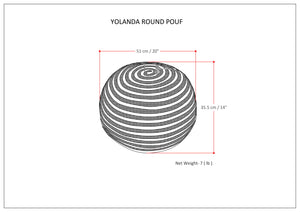 English Elm Yolanda Handcrafted Round Pouf in Natural Beige – Cotton & Jute Woven Accent Ottoman, 20" D x 14" H B136P159336