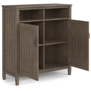 English Elm Lev Solid Wood Medium Storage Cabinet Smoky Brown – TV Stand, Adjustable Shelves, Cord Management, Brushed Bronze Handles B136P158819