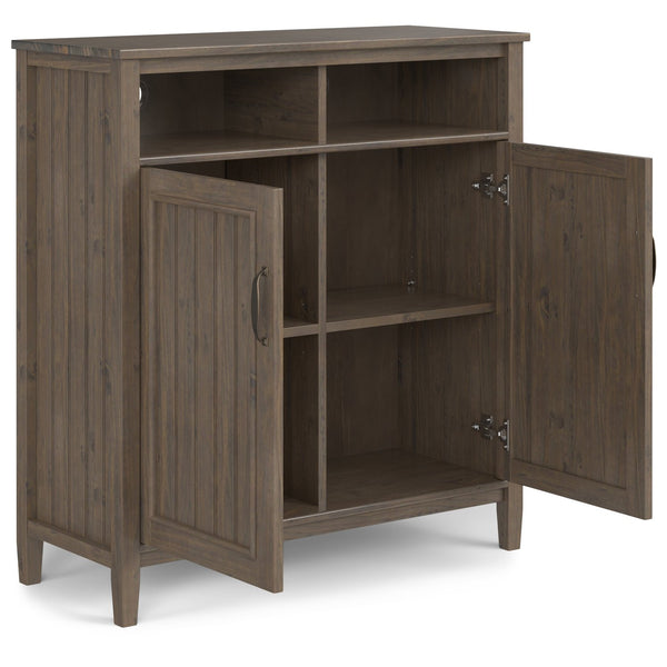English Elm Lev Solid Wood Medium Storage Cabinet Smoky Brown – TV Stand, Adjustable Shelves, Cord Management, Brushed Bronze Handles B136P158819