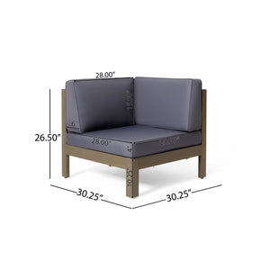 English Elm Brava Acacia Wood Outdoor Modular Sofa Set Mid-century Slatted Cross-back Patio Seating 57967-8-64489DGY-64496GRY
