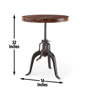 English Elm Steve Silver - Sparrow Rustic Round Crank Table in Dark Brown — Adjustable Sheesham Wood Top with Iron Base, Vintage Charm B081P157359