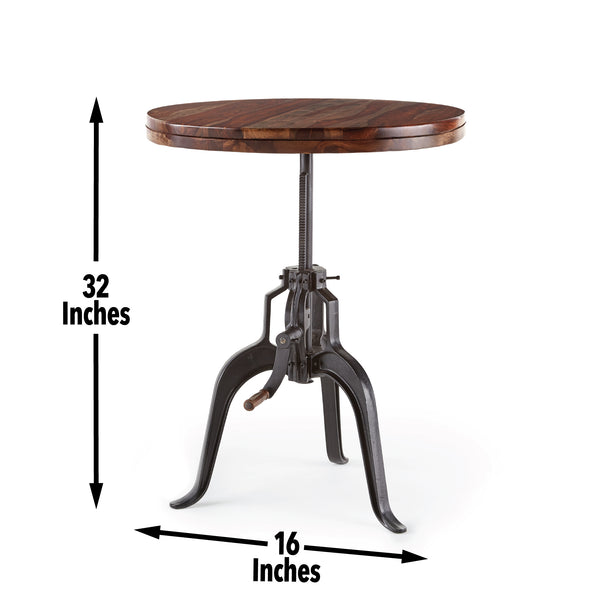 English Elm Steve Silver - Sparrow Rustic Round Crank Table in Dark Brown — Adjustable Sheesham Wood Top with Iron Base, Vintage Charm B081P157359